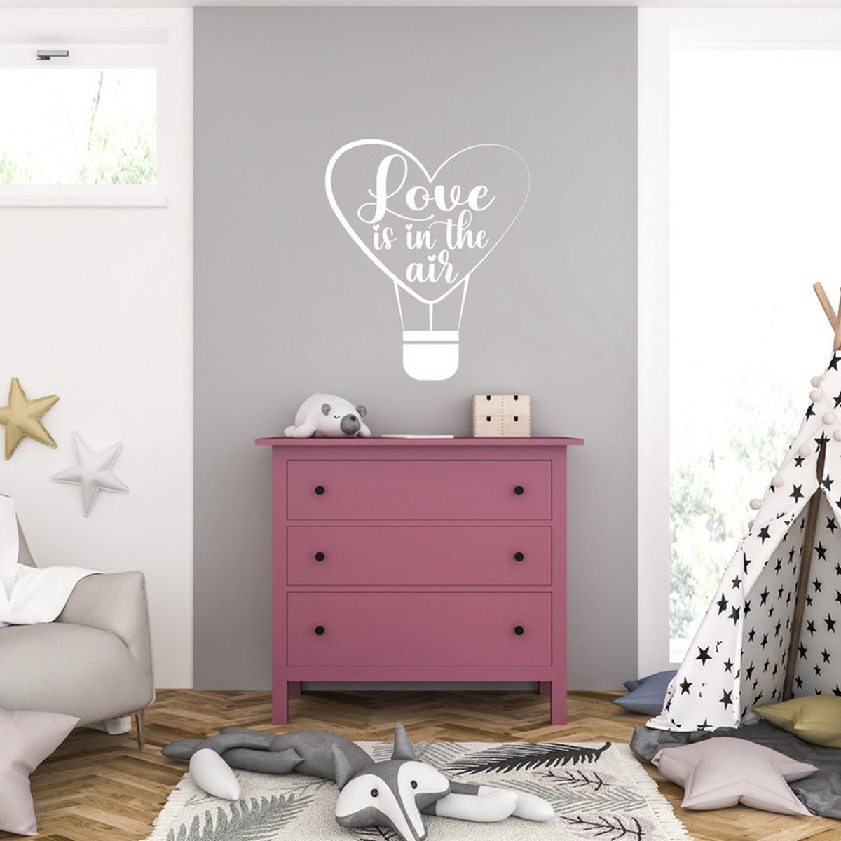 MC Living Muursticker - Love Is In The Air - 58 x 68 - Wit