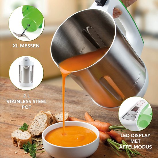 DOMO DO705BL Soepmaker – 2L – 6 programma’s – Blender – RVS – Wit/Groen