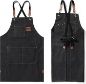 Rainbecom - Tablier - Tablier de cuisine - Tabliers barbecue - Tablier BBQ Jeans - Tablier de cuisine - Tablier de travail Ajustable - Accessoires de vêtements pour bébé Barbecue Tablier Homme & Femme - 3 poches - 75x65 cm - Zwart - Toile de coton