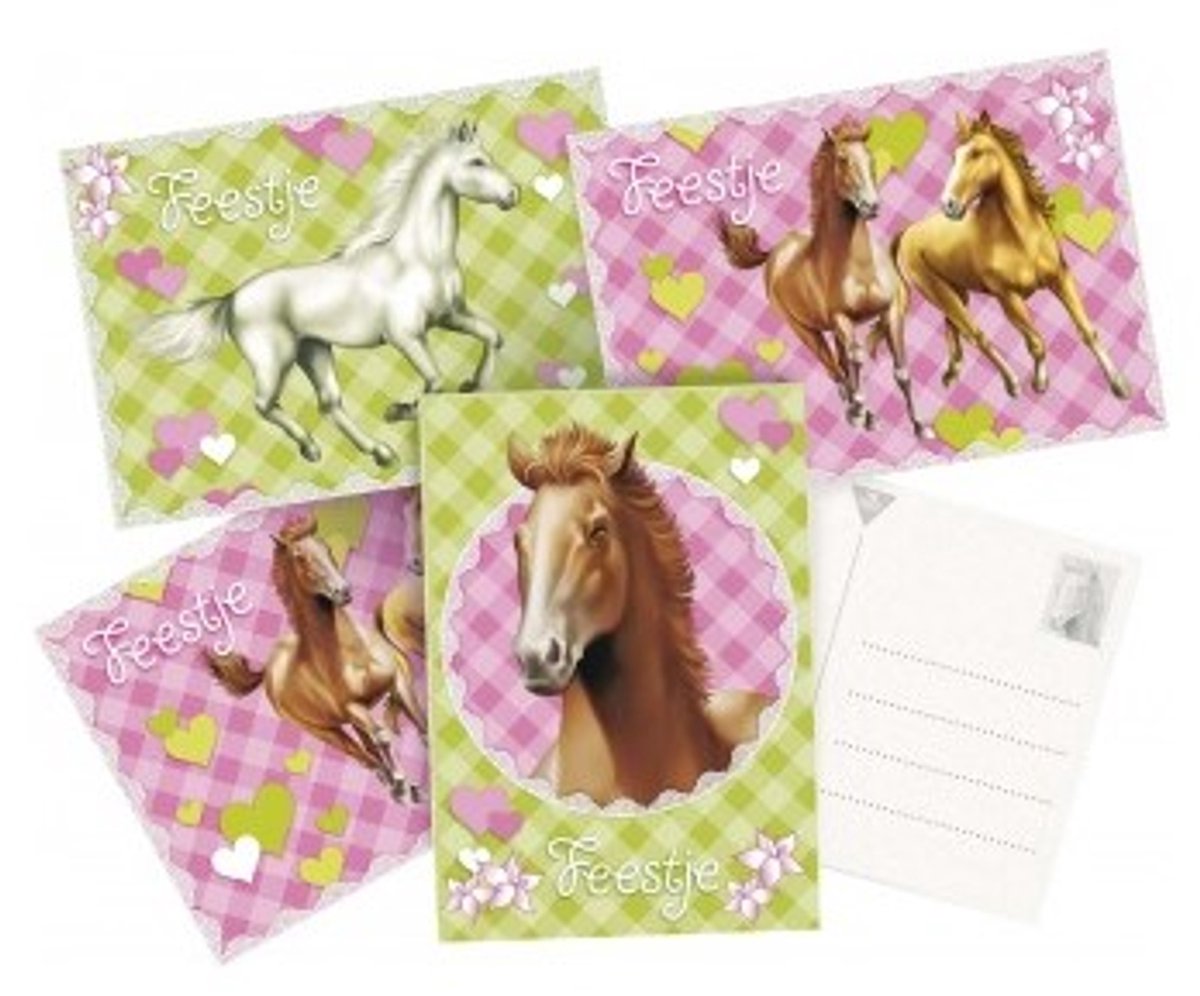 Uitnodigingskaarten 6st paarden 5 sets