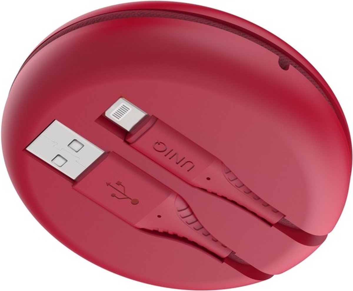 Uniq, USB-A/Lightning oplaad- en overdrachtkabel met organizer 1,2M, Rood
