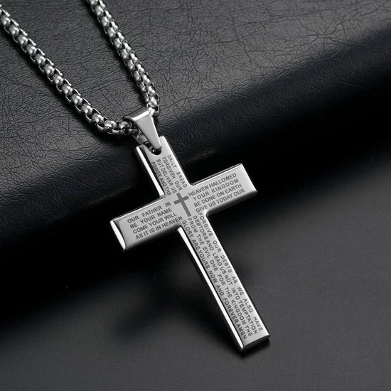 Donley Cubaans kruis voor mannen - Zilveren kruis Ketting Plat - Mannen ketting - Heren ketting - Ketting voor mannen - cadeau mannen - Geometrie Gothic - Punk - holy cross -