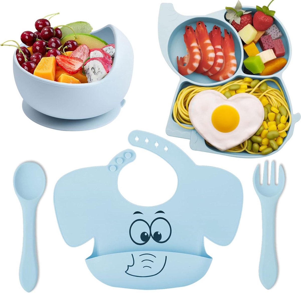 Goedkoopste Babybord met Zuignap - Silicone Kinderbord Antislip - Bordenset voor Kinderen - Babyservies - Blauw