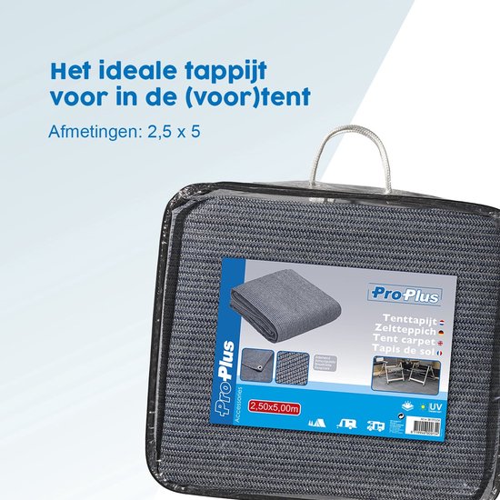 ProPlus Tenttapijt - 250 x 500cm - Tenttapijt Caravan - Gronddoek Tent - Voortenttapijt - Kampeertapijt - Antislip - Geluiddempend - Water - en Vuil Doorlatend - Sterk materiaal - UV-gestabiliseerd - Inclusief 4 metalen ogen - Blauw/wit van ProPlus — afbeelding 5