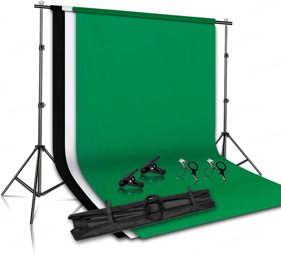 Foto: Green screen met statief achtergrondsysteem achtergronddoek studiolamp fotostudio softbox inclusief opbergtas