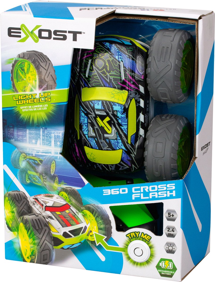 Exost RC 360 Cross Flash Stuntauto groen 1:18 - Flashing wheels - Incl. oplaadbare batterij - RC auto — afbeelding 4