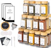 Organess 36 Glazen Kruidenpotjes Vierkant met Bamboe Deksel – 3 Soorten Strooideksels – Kruidenstrooier – Spice Jars – Complete Set incl Kruiden Stickers, Krijtstift en Accessoires – 120ml