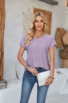 ASTRADAVI Damesmode - Top - Mooie Uitgeholde Jacquard Shirt - Lichtpaars / 2X-Large