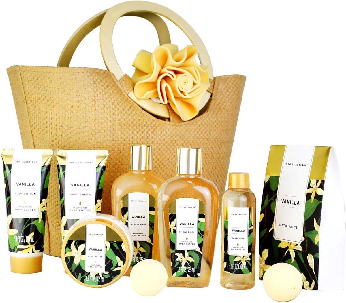 Goedkoopste Spa Luxetique - Vanilla Gold - XL Wellness Verwenpakket Vanille - Kerst Geschenkset Vrouwen - Giftset - Verjaardag Cadeau Vrouw, Moeder, Mama, Zus, Vriendin, Oma, Juf - Cadeaupakket voor haar