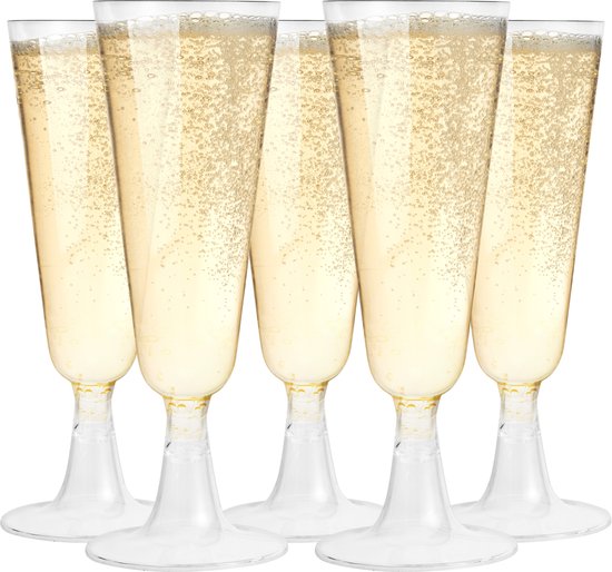 MATANA 48 Plastic Champagneglazen voor Bruiloften, Verjaardagen, Kerst & Feesten, 130ml - Elegant, Stevig & Herbruikbaar