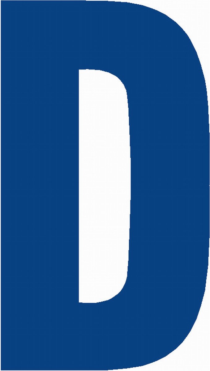 Lettersticker D 10x5cm, BLAUW plakletter, huisnummer toevoeging, magazijnen, showrooms, tuincentra