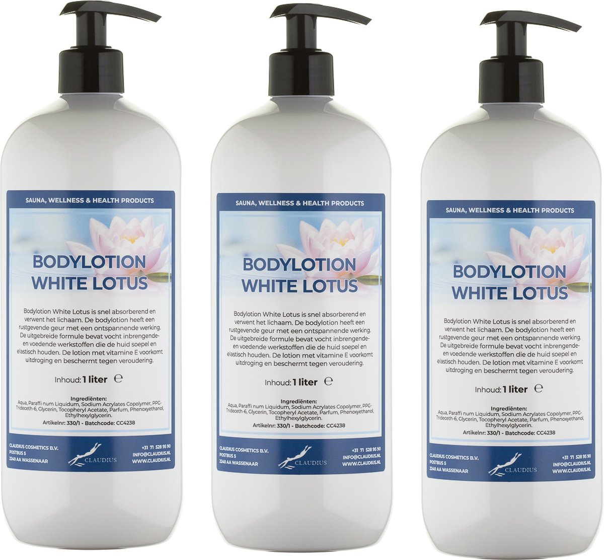 Bodylotion White Lotus 1 Liter - met gratis pomp - set van 3 stuks