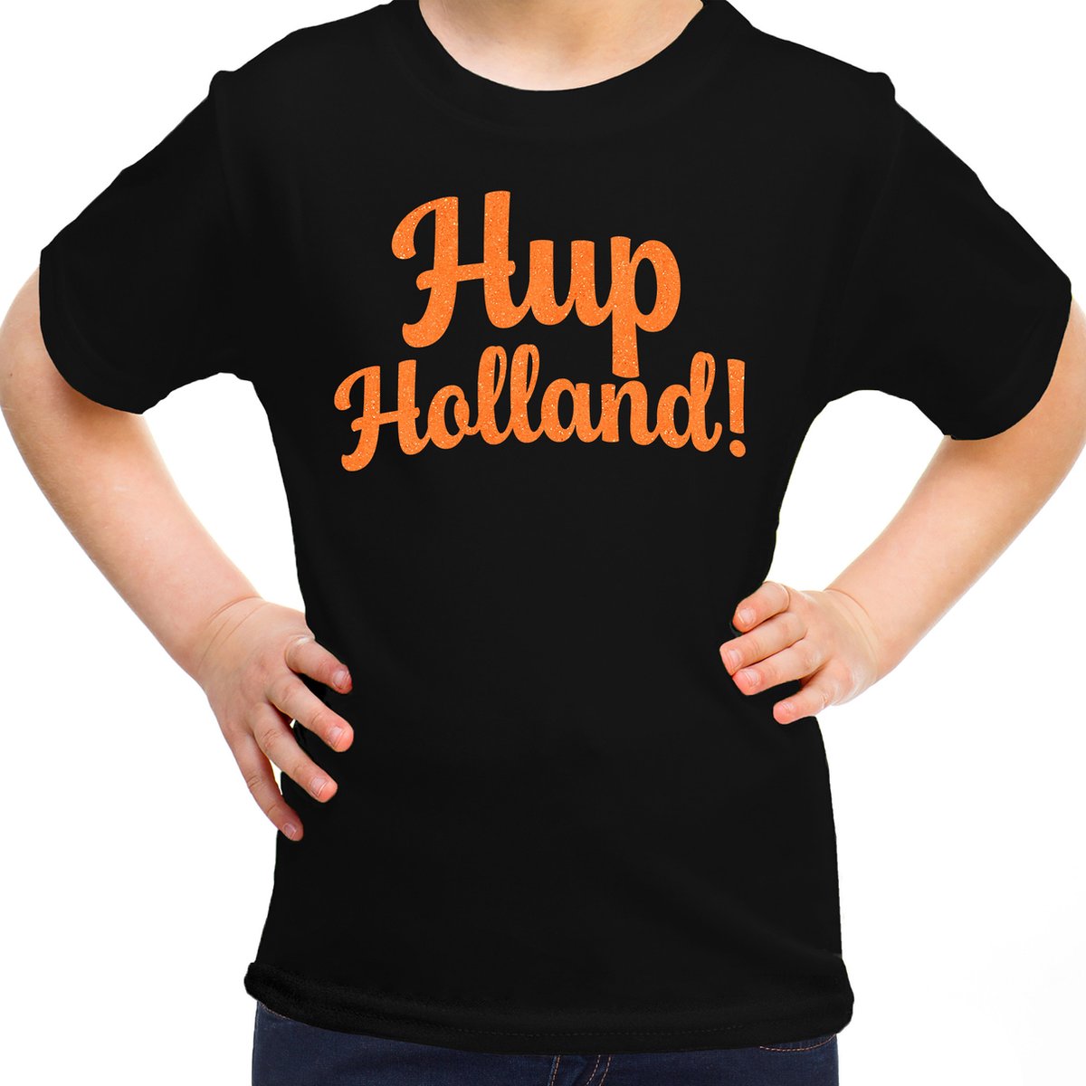 Bellatio Decorations Oranje supporter shirt meisjes - Hup Holland - zwart - EK/WK voetbal - Nederland 158/164