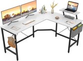 L-vormig computerbureau, 150 x 120 cm pc-tafel, stabiel bureau om te gamen, hoekbureau met monitorstandaard en opbergtas, hoektafel grote kantoortafel, wit HMTM-0564