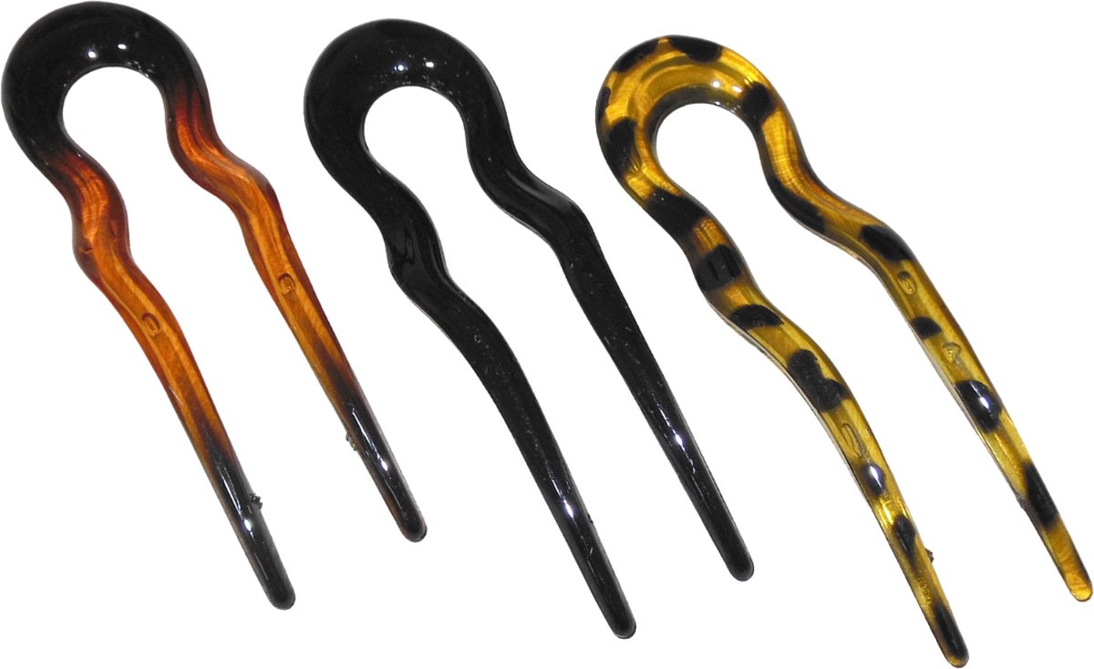 Haarpinnen bruin-zwart-lichtbruin set van 3 stuks - lengte 13 cm / breedte 4 cm