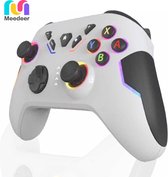 Meedeer Pro Controller Draadloos (Kleur:Wit)-RGB Verlichting - Nintendo Switch Controller Compatibel met Switch/Switch Lite/Switch OLED/IOS/Android/Windows,- Wireless Switch Pro Controller met LED-kleurlicht/Dual shock/Turbo/Motion Control