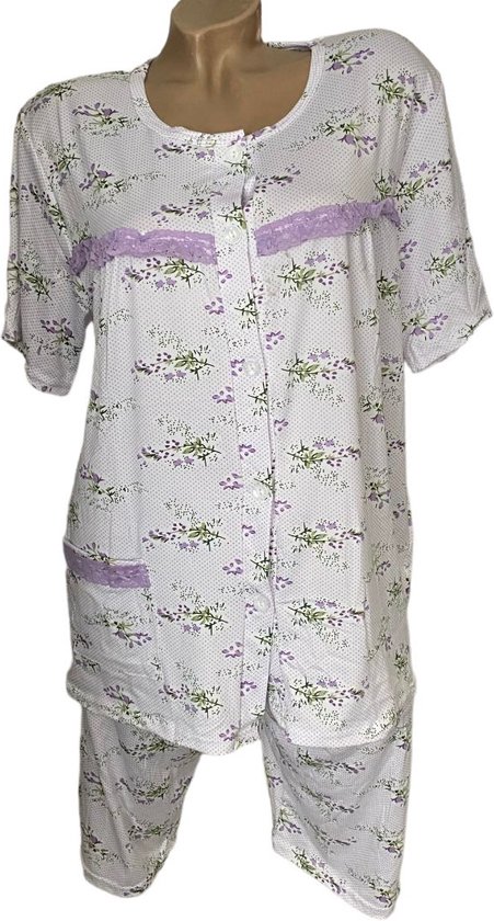 Dames capri pyjamaset doorknoop 2298 met bloemenprint XXXL paars