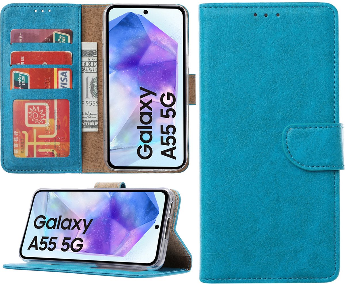 Hoesje geschikt voor Samsung Galaxy A55 bookcase met pasjeshouder - Blauw
