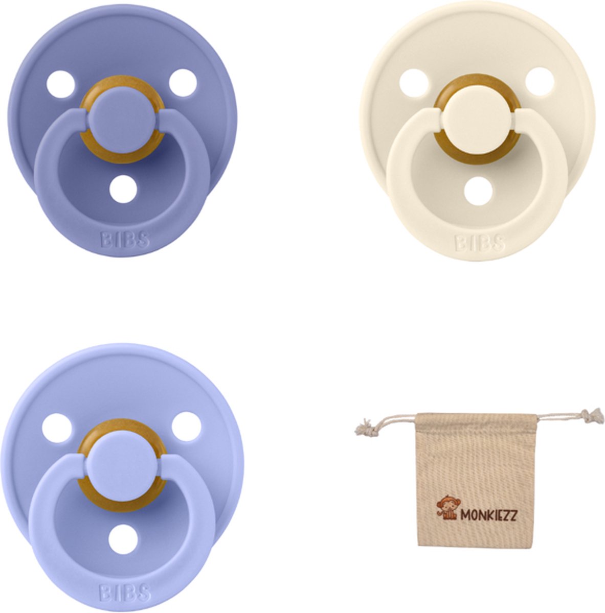 Goedkoopste Bibs fopspeen - maat 1 0-6 maanden - 3 stuks – Ivory – Peri – Hush Monkiezz speenzakje