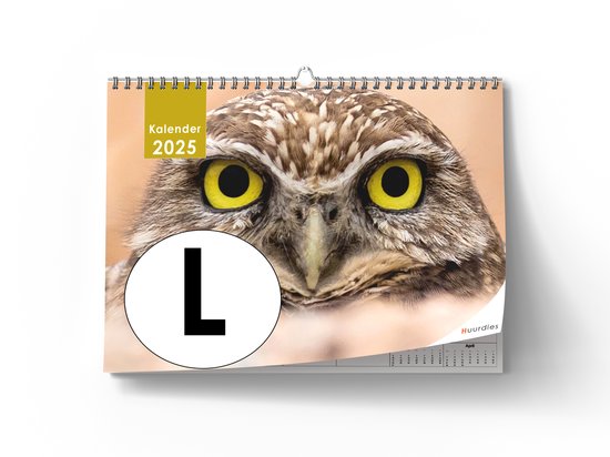 Foto: Huurdies uil kalender jaarkalender 2025 35x24cm 300g ecopapier dubbelzijdig spiraalgebonden