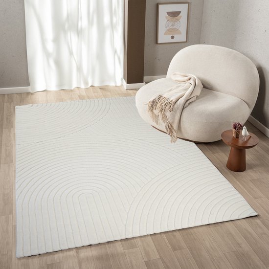 Flycarpets Sanga Modern Japandi Vloerkleed - Wit - 200x290 cm