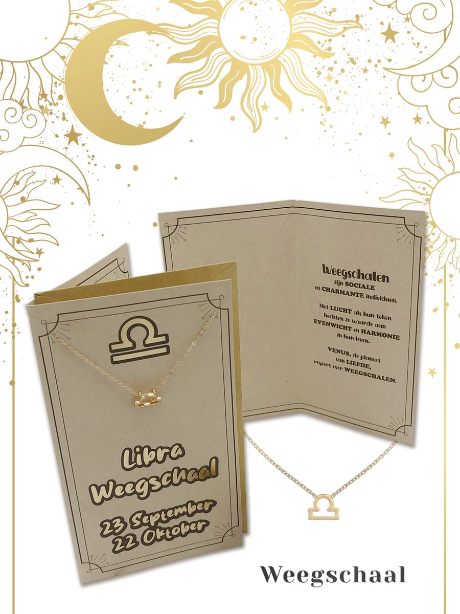 My Aura - Weegschaal Libra - Sterrenbeeld - Horoscoop kaart - met Ketting - Zodiac sieraden - wenskaart met envelop - Nederlands