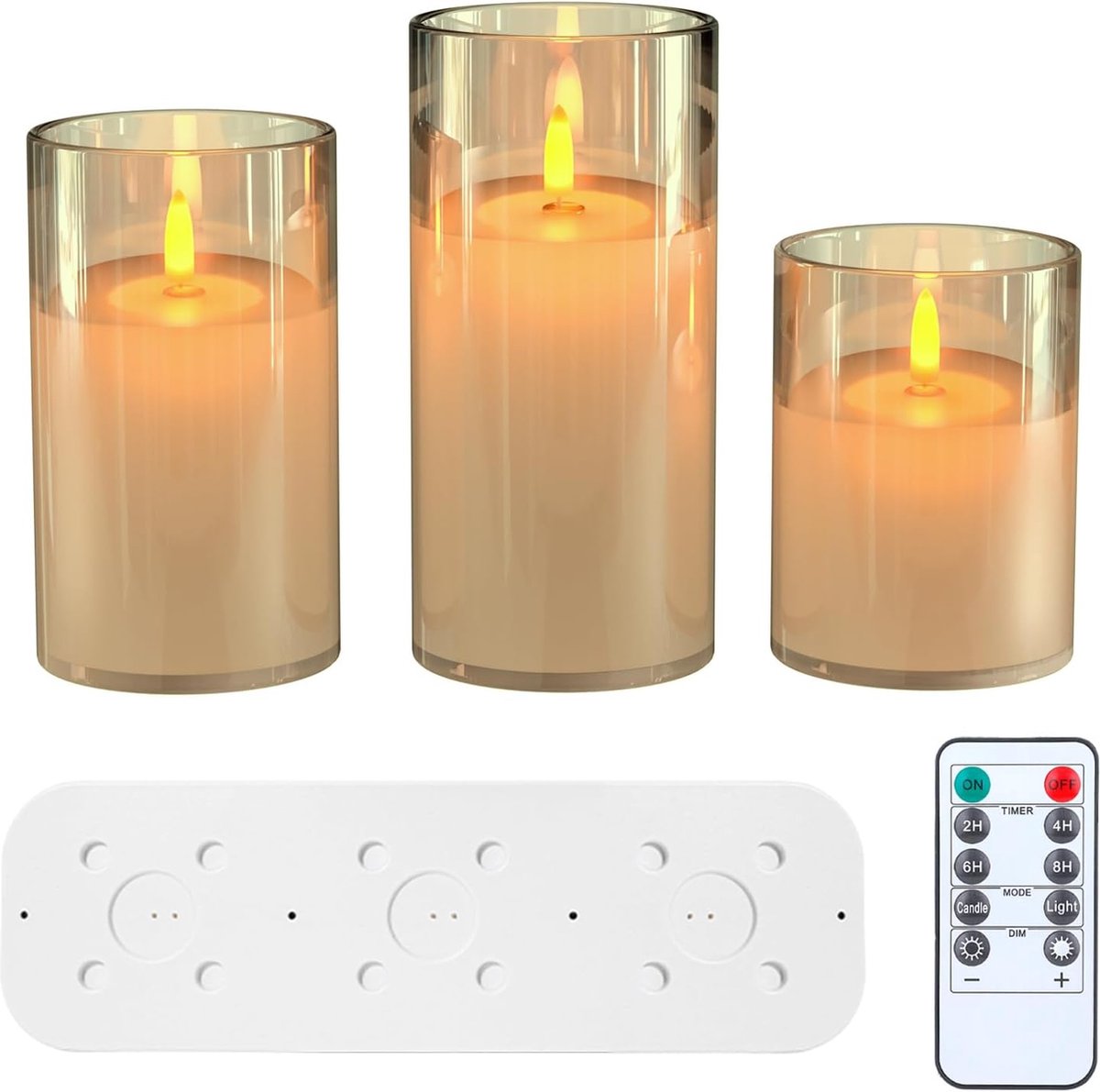 Oplaadbare Vlamloze Kaarsen - Realistisch Flikkerend Licht - Draadloos Opladen - Afstandsbediening en Oplaadstation - Set van 3 pcs - Sfeervolle LED-Kaarsen met Lange Brandduur