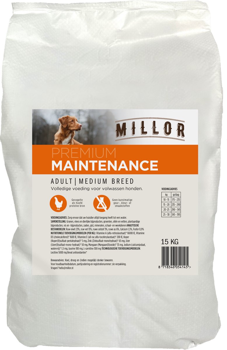 Millor Hondenbrokken Millor - Gevogelte - Volledige voeding voor middelgrote rassen - 15 kg
