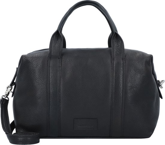 Zwarte Burkely bowler tas van leer met handvatten en afneembare schouderband.
