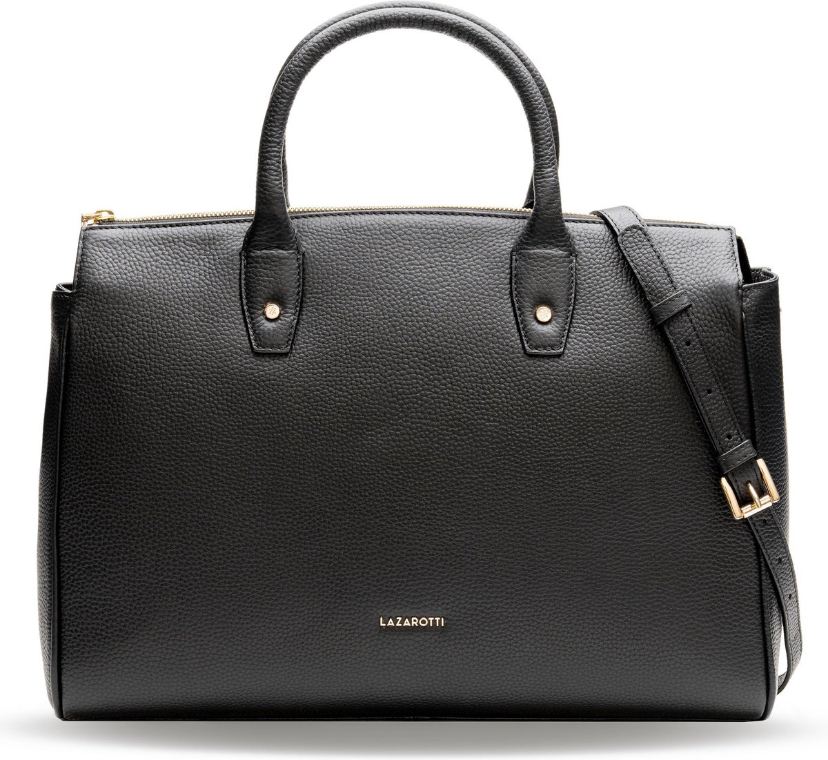 Lazarotti Leren Handtas Schoudertas Bologna Leather Handbag Black Zwart