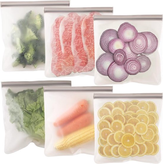 6 sacs Ziplock (28 x 26 cm) - Sacs de conservation Nourriture en silicone - Sacs de congélation réutilisables, anti-fuite Ziplock - Tassen Ziplock supérieurs - Sacs pour marinade de viande, fruits, sandwichs et collations