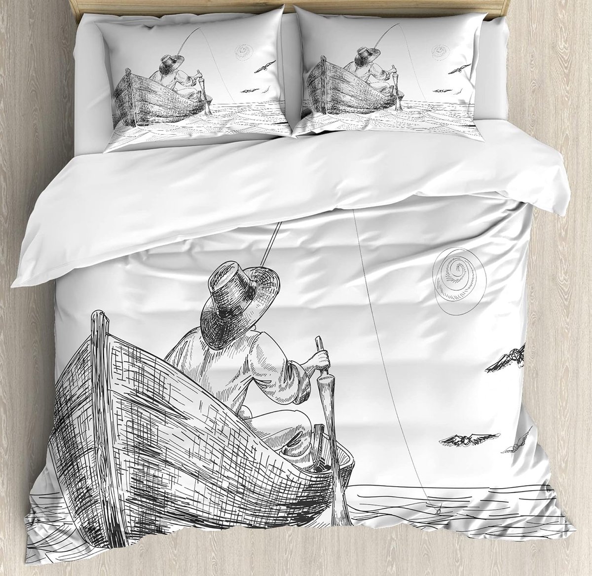 Parade Home Visser Dekbedovertrek Set- Beddengoed Set 3 Stuks met 2 hoofdkussen- 230x220cm dekbedovertrek en 2x 70x50cm- zwart en wit- Unieke slaapkamer