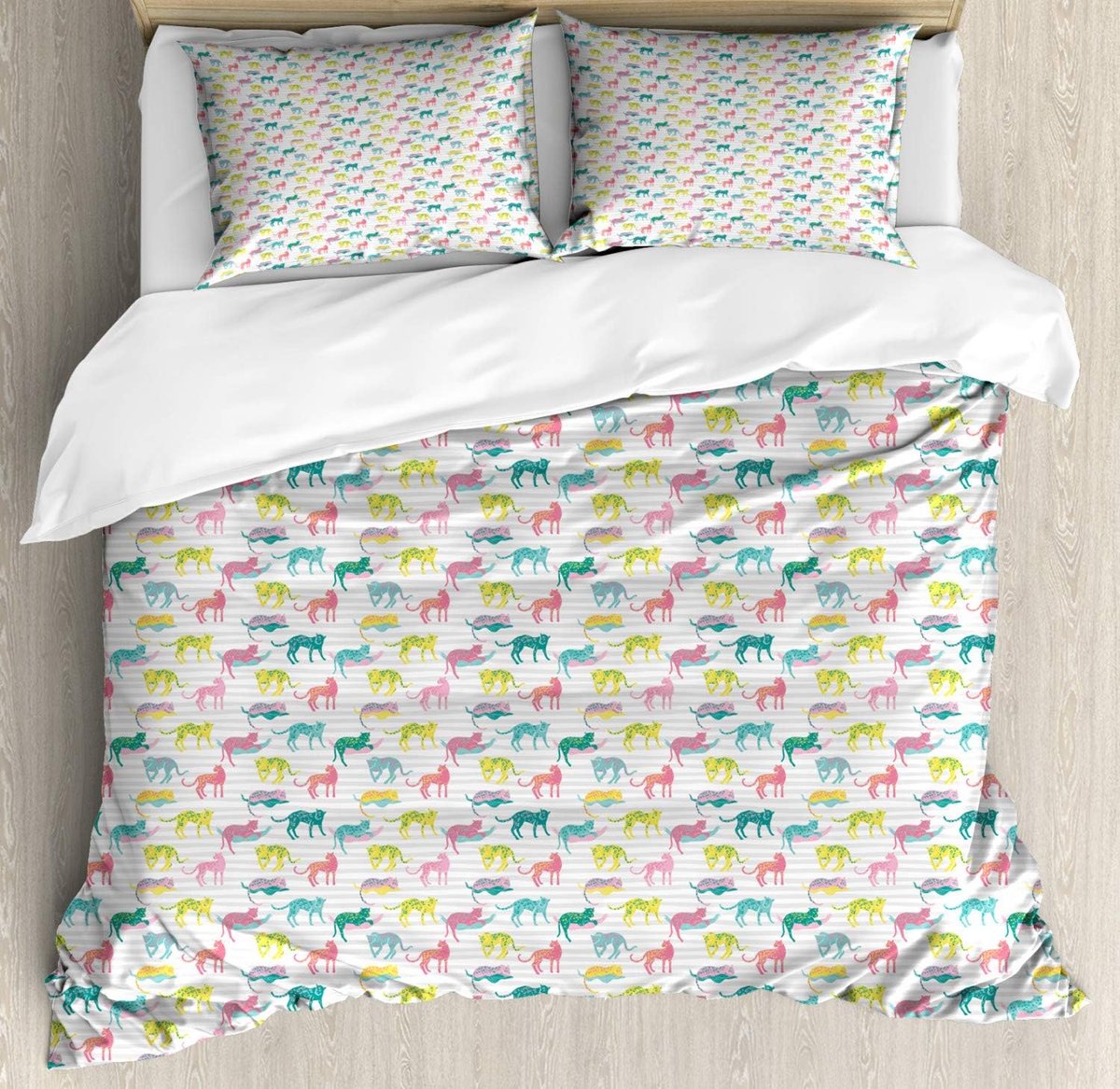 Parade Home Luipaard Dekbedovertrek Set- Beddengoed Set 3 Stuks met 2 hoofdkussen- 230cmx220cm en 2x 70cmx50cm- Multikleur en Wit- Unieke slaapkamer-wonen-slapen