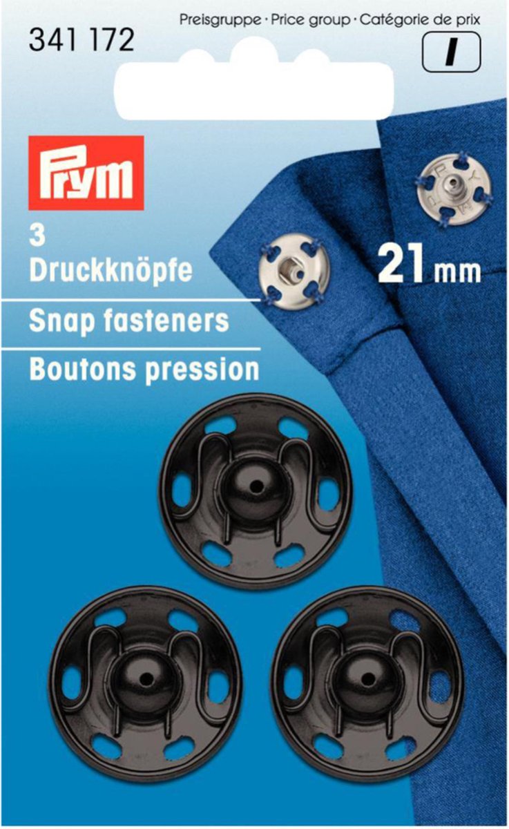 Aannaaidrukknopen 21 mm zwart 3st. - Aannaaidrukknopen - Prym