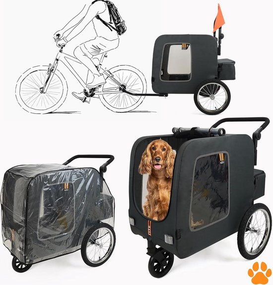zoomundo Fietskar voor Honden Hondenwagen/Aanhangwagen 3in1 en Buggy