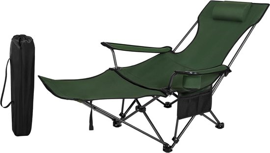 Opvouwbare visstoel met rugleuning en voetensteun - ultralicht en belastbaar tot 150 kg - groen