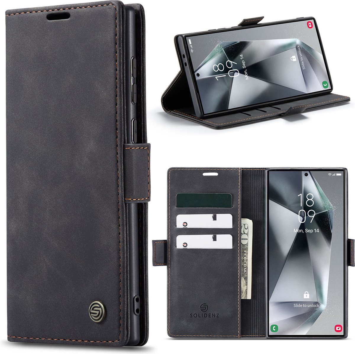 Solidenz Hoesje - Geschikt voor Samsung Galaxy S24 Ultra - Urban Book - Zwart
