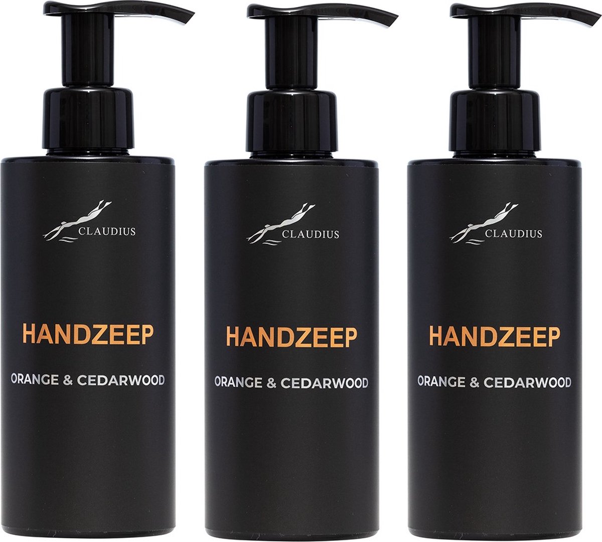 Goedkoopste Handzeep Sweet Orange & Cedarwood 300 ml - met pomp - zwarte fles - set van 3 stuks - Voordeelverpakking