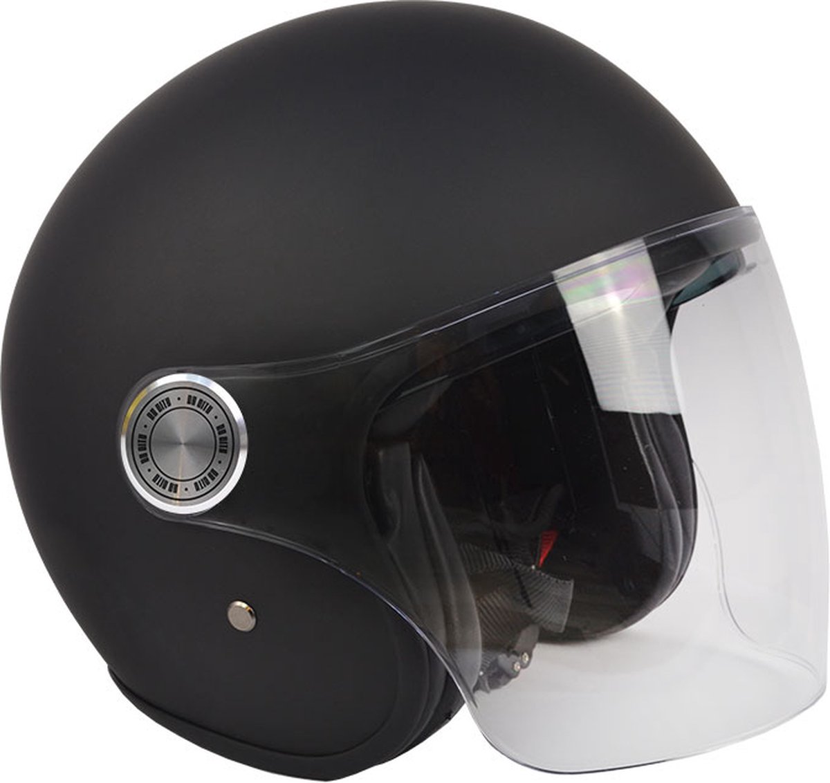 by city- the city- jethelm-met geïntrigeerd zonnevizier-retrohelm-fiberglass helm-motorhelmen-mat zwart-M