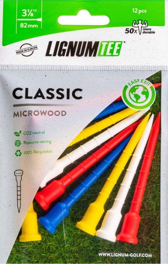 Foto: Lignum tee 82mm 12 stuks multi colours microwood ringensysteem buigzaam flexible golf tees golf accesoires golfset golftees golftee golfaccesoires