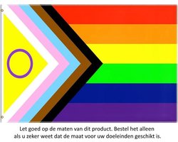 Progress Pride Vlag 150 x 90 CM - LGBTQ Rainbow Flag - Intersex - Voorwaarts - Regenboogvlag - Incl bevestigingsringen - Polyester - Lesbienne - Gay - Biseksueel - Transgender - Queer