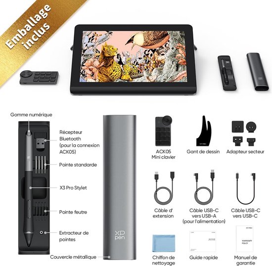 XPPen - Artist Pro 16 (Gen 2) - Tablette graphique avec écran 16 pouces 2K QHD - X3 Pro 16K Levels Chip Pen - Première mondiale