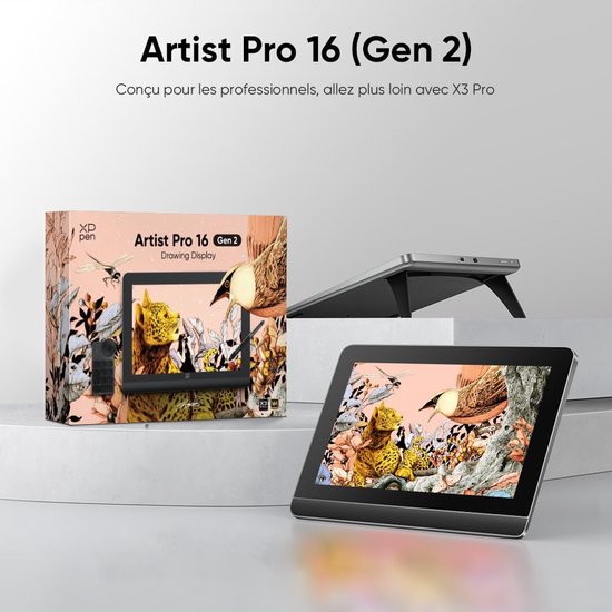 XPPen - Artist Pro 16 (Gen 2) - Tablette graphique avec écran 16 pouces 2K QHD - X3 Pro 16K Levels Chip Pen - Première mondiale
