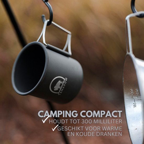 Tamarow RVS Camping Mok Set - 300ml - Campingbeker - Drinkbeker - Uitklapbare Kampeer Mokken - Zwart - Set van 2 van Tamarow — afbeelding 2