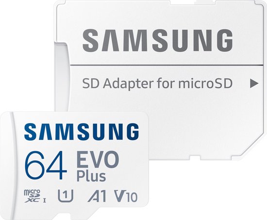 Carte Mémoire MicroSDXC Samsung EVO Plus (2024) 64 GB - Haute Vitesse avec Adaptateur - Pour Smartphones, Tablettes, Caméras et Vidéo 4K - Wit