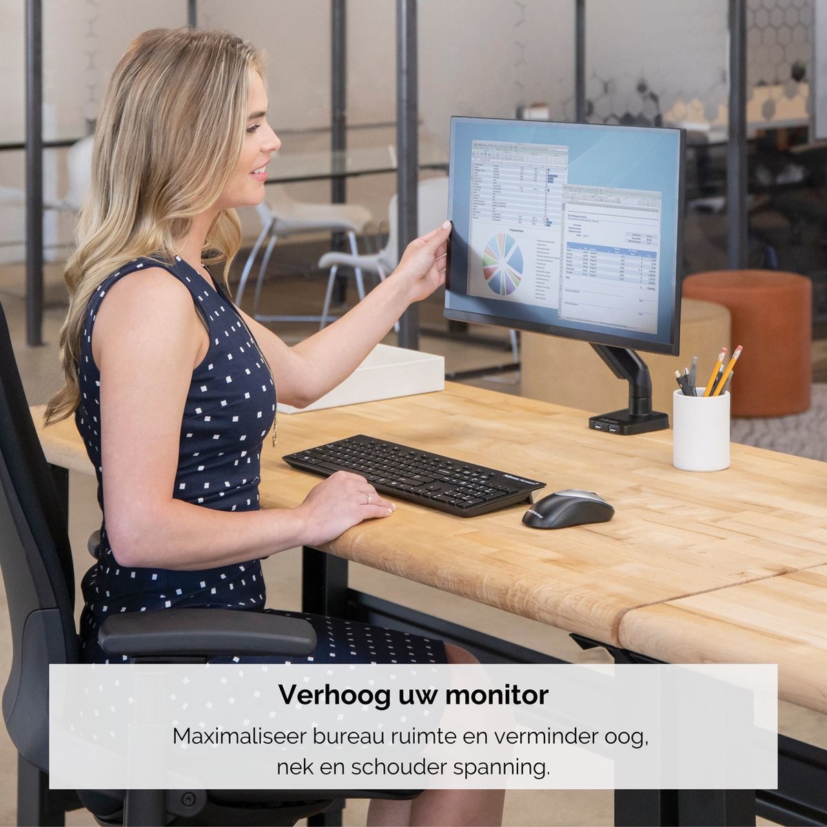 Fellowes Platinum - Monitor arm - 1 scherm - Tot 8 kg - Tot 32 inch - Gasveer - USB - Zwart thumbnail 4