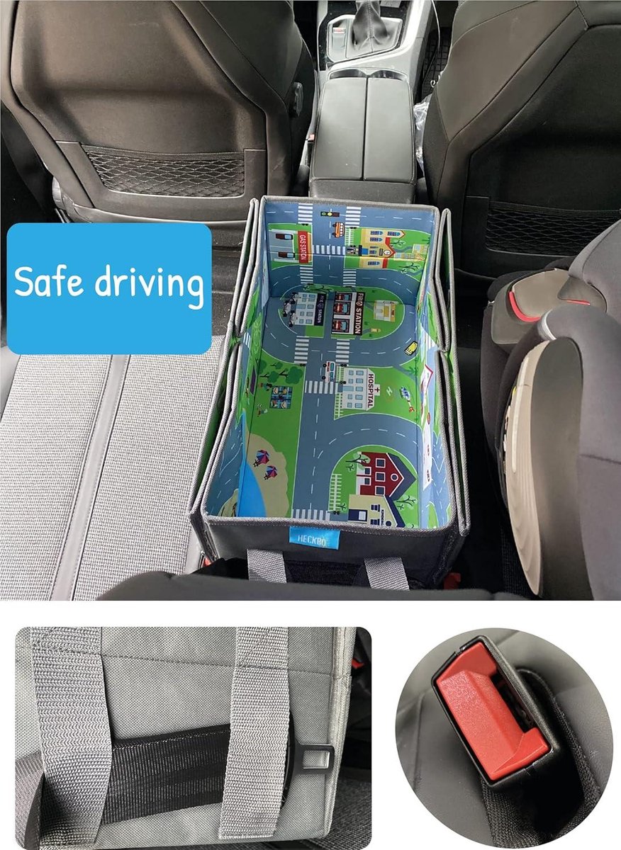 HECKBO Organisateur Voiture 4-en-1 Enfant - Tapis De Jeu Pliable Avec Routes - Rangement Jouets - 91x72cm