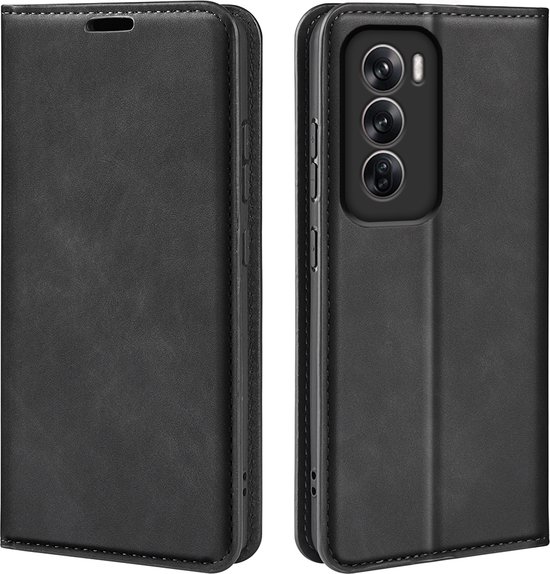 Oppo Reno12 Pro Hoesje - Luxe Wallet Bookcase (Magnetische Sluiting) - Zwart - GSM Hoesje - Telefoonhoesje Geschikt Voor: Oppo Reno12 Pro