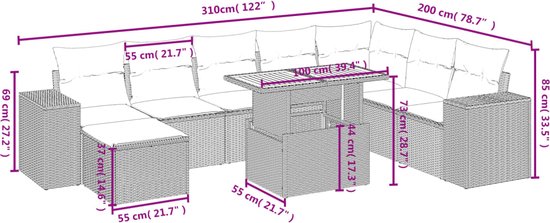 vidaXL - 9-delige - Loungeset - met - kussens - poly - rattan - zwart