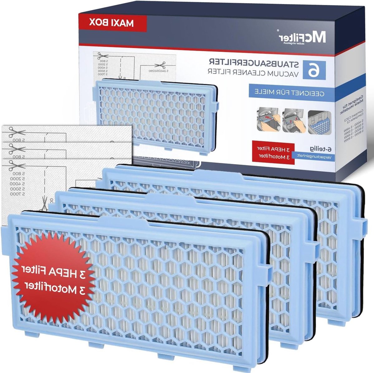 3 HEPA filters geschikt voor Miele stofzuigers - Compact C1 C2 Complete C2 C3 S8340 S8360 S4000 S5000 S6000 S8000 series S2 S3 S4 S5 S6 series - Alternatief voor SF-HA 50 SF-AP50